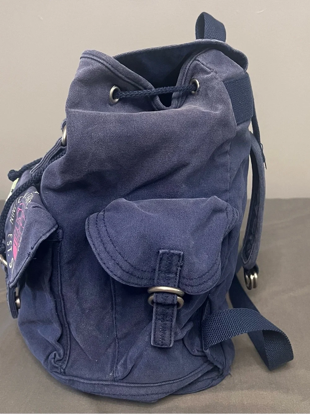 VTG Y2K Aeropostale Navy Blue Canvas Drawstring Rucksack Small Backpack